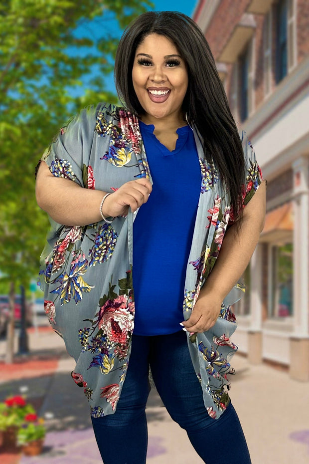 SALE!! 15 OT-E {Cover Me In Flowers} Umgee Grey Floral Kimono PLUS SIZE XL/1X  1X/2X