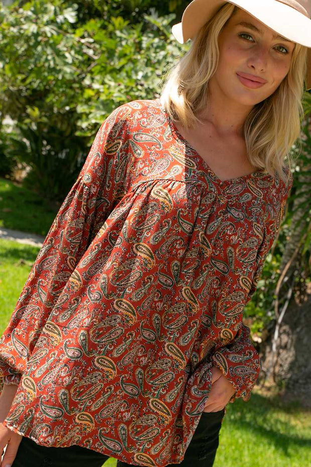 26 PLS {Feeling Sentimental} Rust Paisley Print Top PLUS SIZE 1X 2X 3X