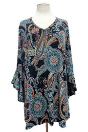 SALE!! 13 PQ {Solving Mysteries} Teal Mandala & Paisley Print Top EXTENDED PLUS SIZE 4X 5X 6X