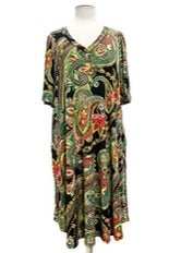 SALE!! 28 PSS {Relish The Paisley} Green Paisley V-Neck Dress EXTENDED PLUS SIZE 3X 4X 5X