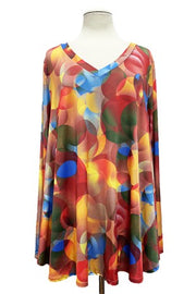 SALE!! 11 PLS {Total Eclipse} Red/Multi-Color Circle Print V-Neck Top EXTENDED PLUS SIZE 3X 4X 5X