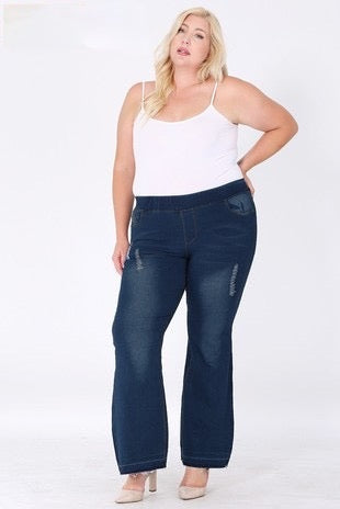 LEG-19 {Homeward Bound} Distressed Flared Jeggings PLUS SIZE XL 2X 3X