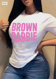 65 GT {Brown Barbie} White Graphic Tee PLUS SIZE 1X 2X 3X