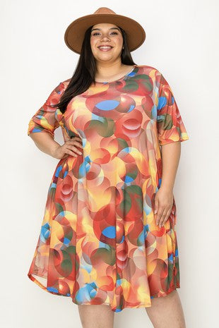 SALE!! 64 PSS {All About The Circles} Multi-Color Print Dress EXTENDED PLUS SIZE 4X 5X 6X