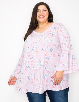 67 PQ {Small Victories} Pink Floral V-Neck Tunic EXTENDED PLUS SIZE 3X 4X 5X