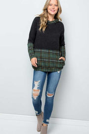 SALE! 23 HD-E {Having A Good Time}  Black With Green Plaid Hoodie PLUS SIZE XL 2X 3X