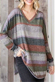 12 PLS-G {Sweet Harmony} Gray/Multi-Color Striped Top  PLUS SIZE 1X 2X 3X