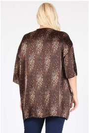 71  OT-F {Full Speed Ahead} Brown Leopard Print Kimono Plus Size 1X 2X 3X