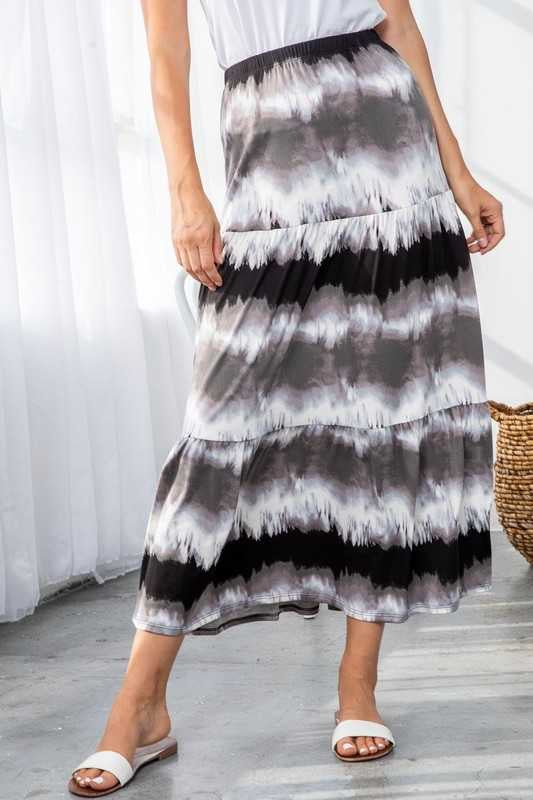 BT-F {Genuine Gratitude} BLACK Tie Dye Tiered Skirt PLUS SIZE 1X 2X 3X