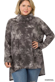 SALE!!  16 PLS {Ready To Travel} Charcoal Tie Dye Cowl Neck Top PLUS SIZE 1X 2X 3X