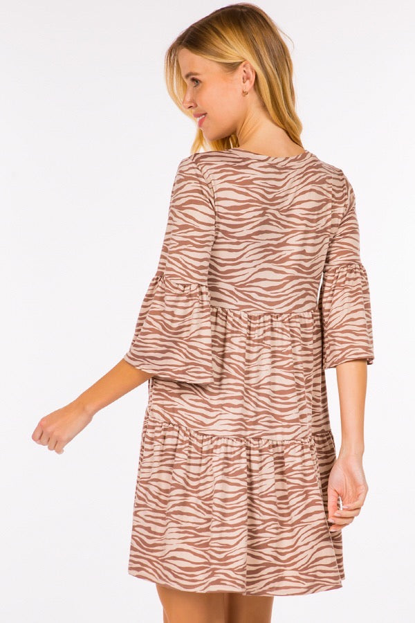 69 PQ-Z {On The Safari} Taupe Zebra Print Tiered Dress  PLUS SIZE 1X 2X 3X