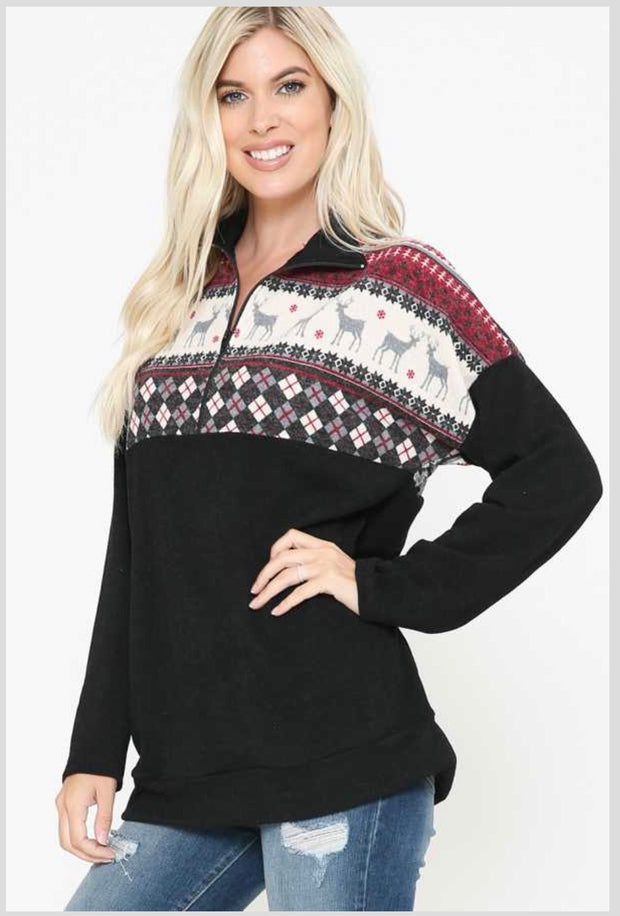 SALE! 26 CP-F {Ring The Bell} Black Burgundy Reindeer Pullover PLUS SIZE XL 2X 3X