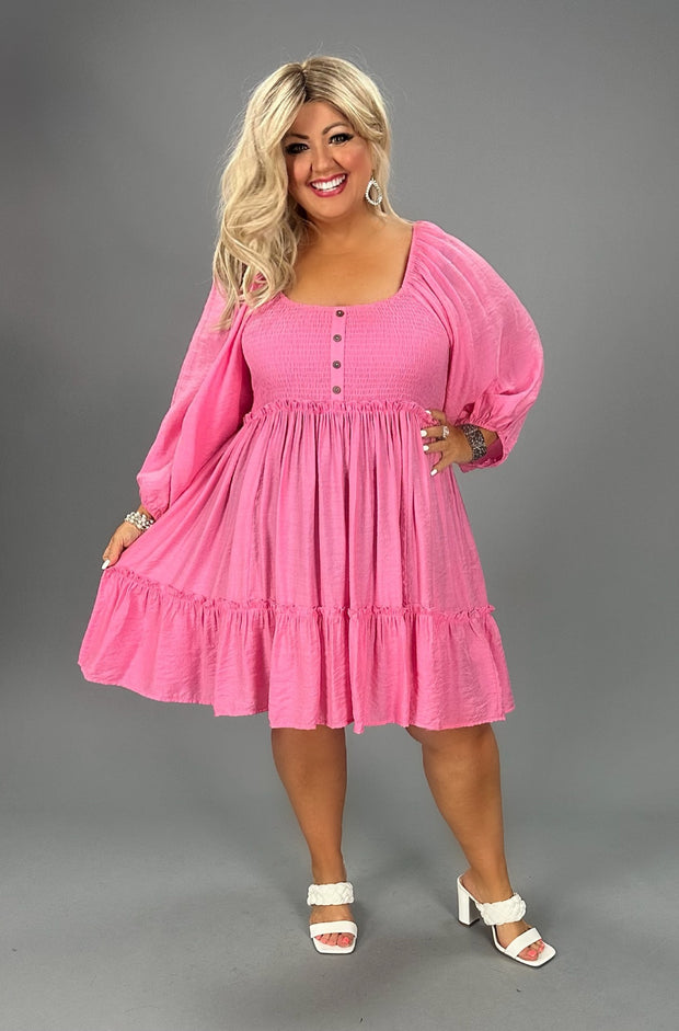 SALE!! 46 SQ-A {Into Bliss} Umgee Pink Smocked Dress PLUS SIZE XL 1X 2X