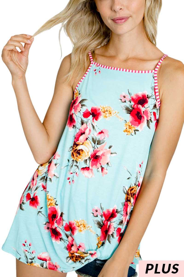 SALE!! 38 SV-S {Sweet Times} Aqua Floral Spaghetti Strap Top PLUS SIZE 1X 2X 3X