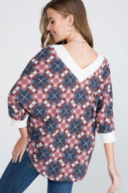 16 CP {X Marks The Top} Burgundy/Blue Check Print Top PLUS SIZE XL 2X 3X