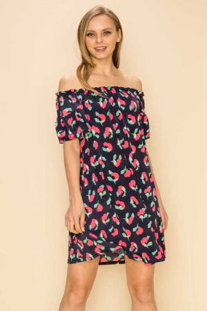 SALE!! 37 OS-A {Always On My Mind} Navy Floral Off Shoulder Dress PLUS SIZE 1X 2X 3X