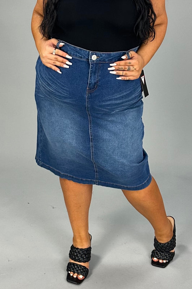 SALE!! BT-Y {No Secret} Indigo Wash Calf Length Skirt PLUS SIZE XL 2X 3X