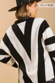 SALE! 56 PLS-B {Insider Information} "Umgee"  Black/White Sweater PLUS SIZE XL 1X 2X