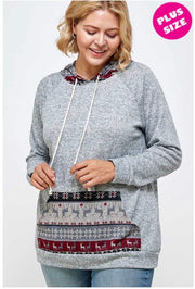 SALE! 17 HD-B {Winter Chill} Grey Reindeer Print Hoodie PLUS SIZE XL 2X 3X