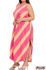 LD-X {Big Adventure} Cranberry Stripe Print Maxi Dress PLUS SIZE 1X 2X 3X