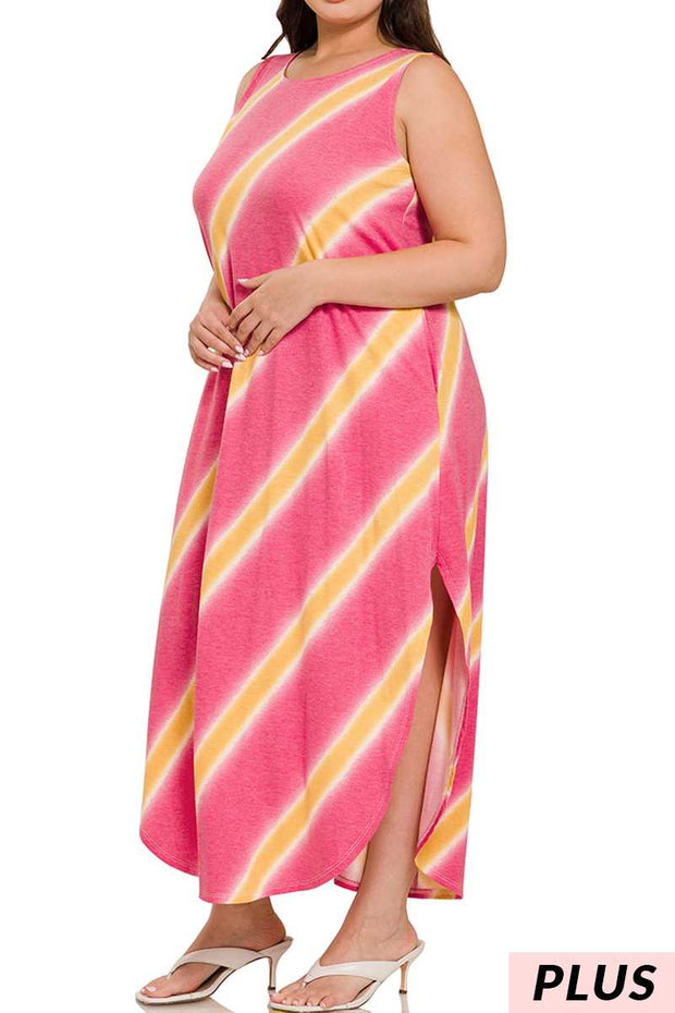 SALE!! LD-X {Big Adventure} Cranberry Stripe Print Maxi Dress PLUS SIZE 1X 2X 3X