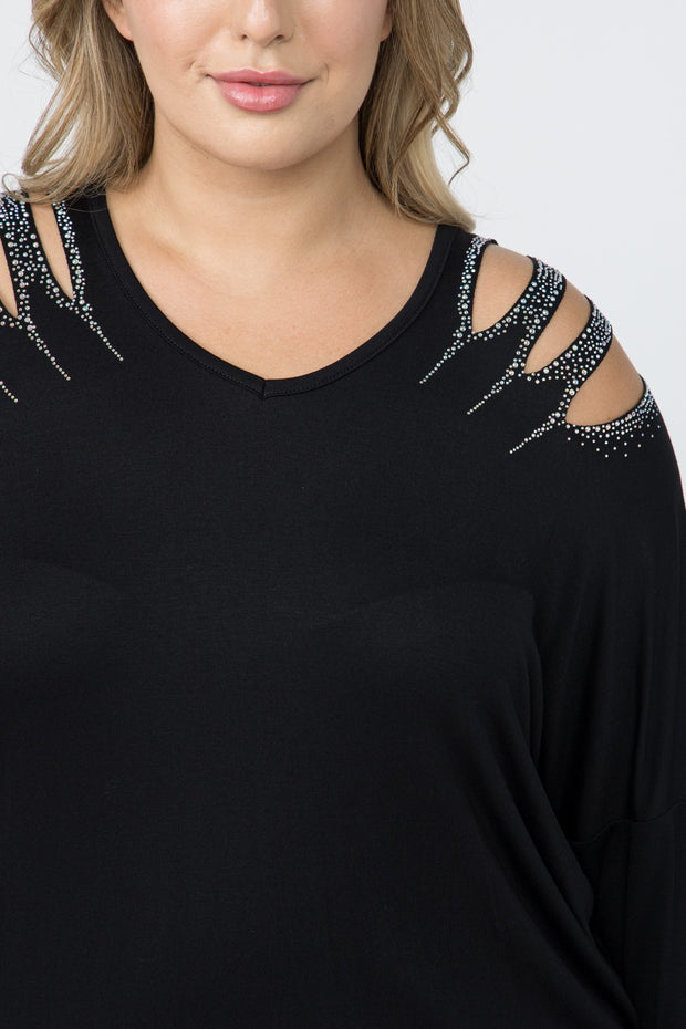 SALE!! 25 SD {Black & Bling} VOCAL Black Top w/Rhinestone Cut Outs PLUS SIZE XL 2X 3X