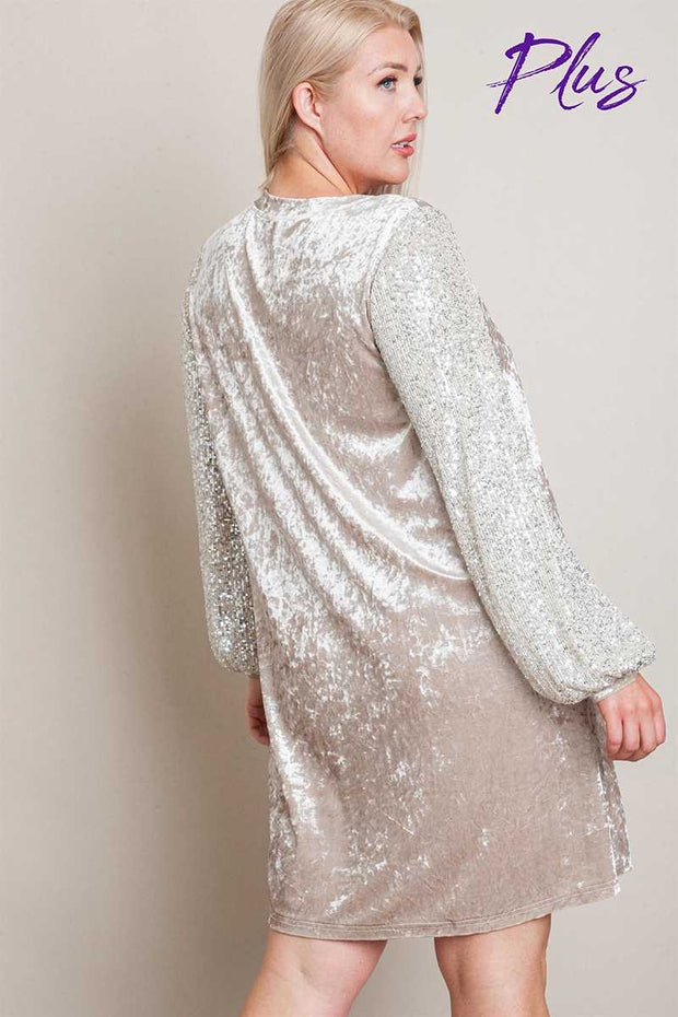 SALE!! 37 SD-A {Crash The Party} Beige Velvet Sequin Sleeve Dress PLUS SIZE XL 2X 3X