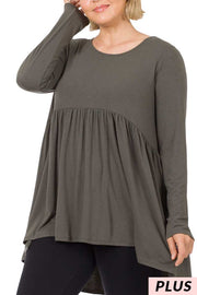 96 SLS-D {Keep It Going} Ash Grey Babydoll Hi/Low Top PLUS SIZE 1X 2X 3X