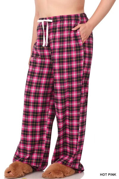 SALE!! LEG-97 {Instant Friends} Hot Pink Plaid Drawstring Pants PLUS SIZE 1X 2X 3X