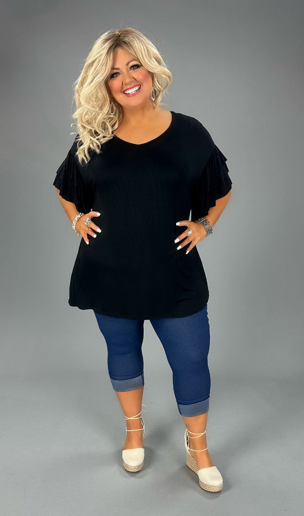 SALE!! 32 SSS-N {Keeping Close} Black Ruffle Sleeve Top PLUS SIZE XL 2X 3X