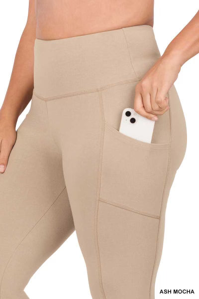 SALE!! BT-99 {Gym Code} Ash Mocha Cotton Pocket Leggings PLUS SIZE 1X 2X 3X