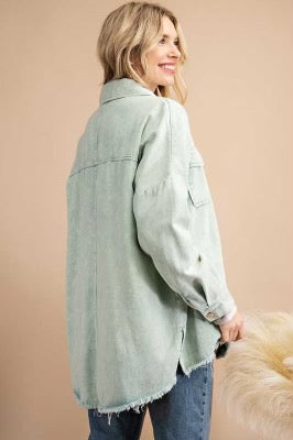 SALE!! 93 OT-A {Frayed Sweetness} Washed Sage Denim Jacket PLUS SIZE 1X 2X 3X