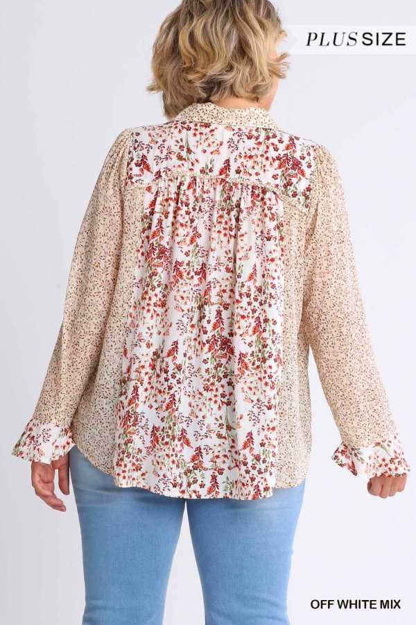 SALE!! 22 CP {Rules For Success} Umgee Ivory Brown Floral Top PLUS SIZE XL 1X 2X