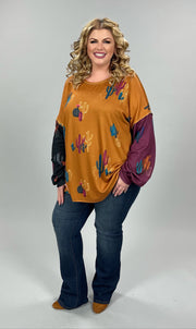 SALE!! 37 PLS-A {Cactus Fever} Mustard Print Top SALE!! PLUS SIZE 1X 2X 3X