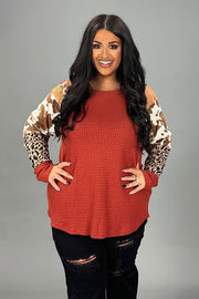 SALE! 17 CP {So Into You} Rust Waffle Knit Top w/Animal Print PLUS SIZE XL 2X 3X