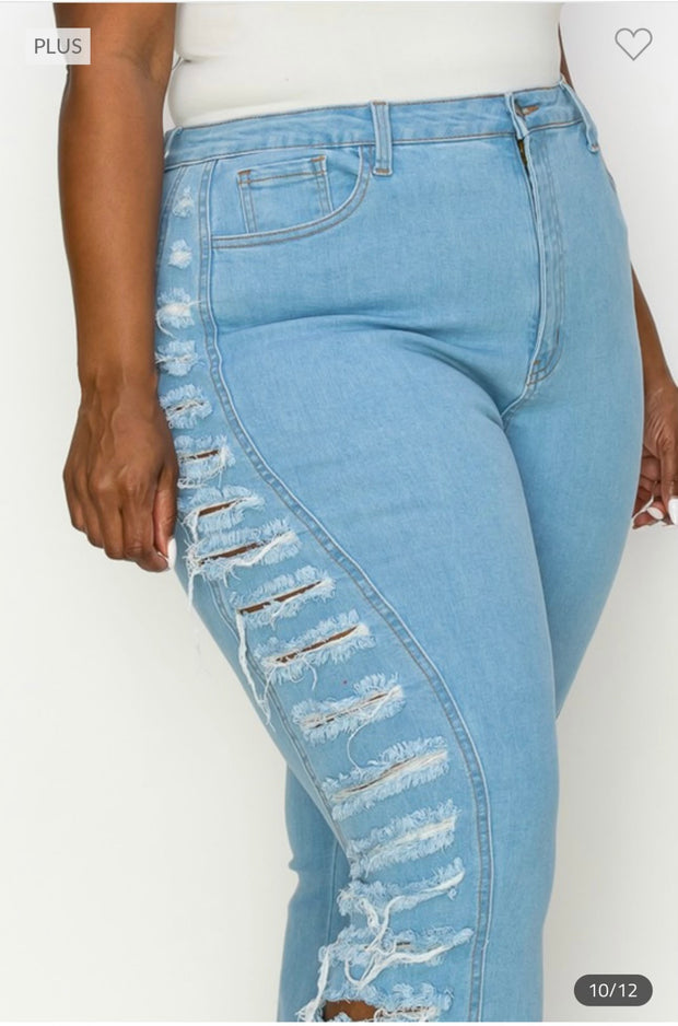 SALE!! BT-99  {The Map} Medium Ripped Side Flared Jeans PLUS SIZE 1X 2X 3X