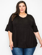 SALE!! 29 SQ {Capture Simplicity} Black Babydoll V-Neck Top EXTENDED PLUS 1X 2X 3X 4X 5X