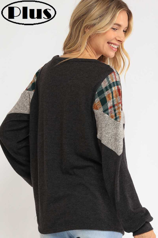 16 CP {Right On Point}  Charcoal Plaid Top PLUS SIZE 1X 2X 3X