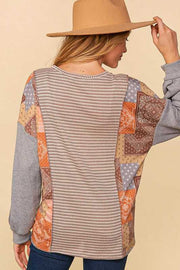 SALE!! 12 CP {Never Give Up} Mauve Print Patchwork Grey Sleeve Top PLUS SIZE XL 2X 3X