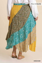 SALE!! BT-M {Inner Goddess} Umgee Gold/Green Floral Print Skirt PLUS SIZE XL 1X 2X