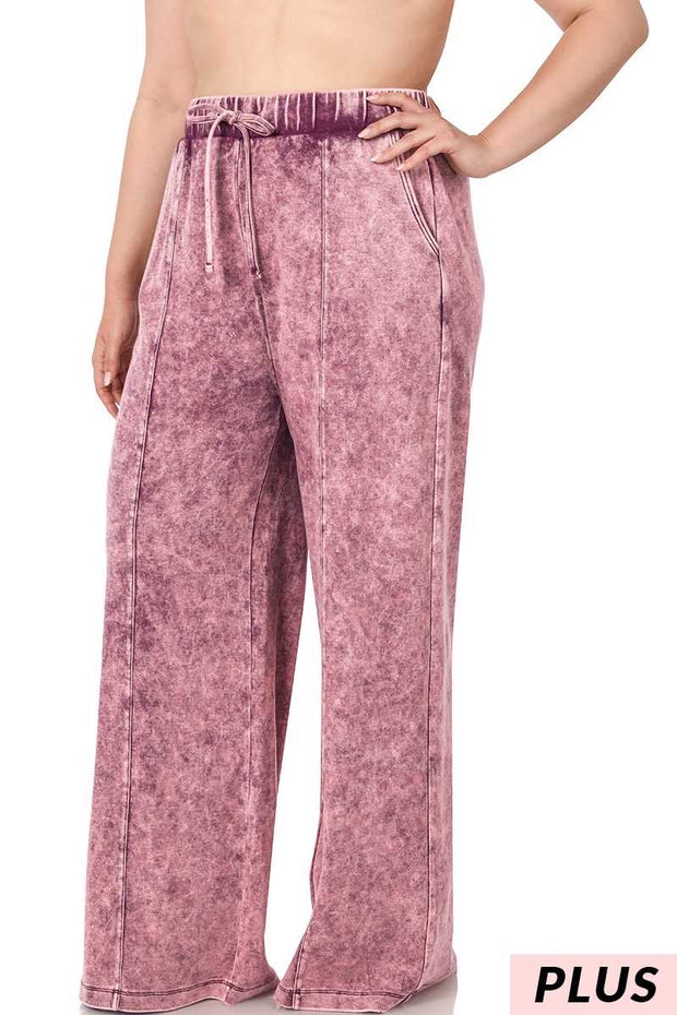 SALE!! LEG-73 {Dressing For Me} Dk. Plum Acid Wash Wide Leg Joggers PLUS SIZE 1X 2X 3X