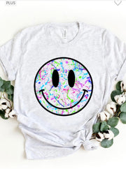 12 GT-M {Big Smiles} Ash Grey Splatter Smiley  Graphic Tee PLUS SIZE 1X 2X 3X