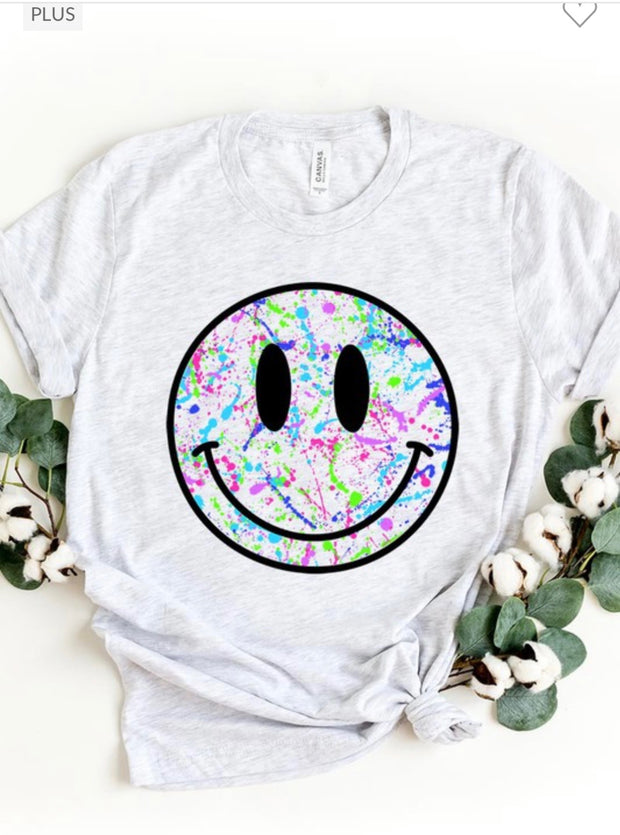 12 GT-M {Big Smiles} Ash Grey Splatter Smiley  Graphic Tee PLUS SIZE 1X 2X 3X