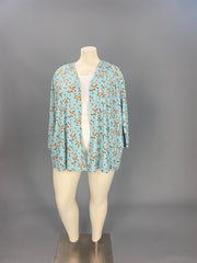 SALE!! 49 OT-B {Raise Your Standard} Aqua Floral Ribbed Cardigan PLUS SIZE 1X 2X 3X 4X 5X 6X