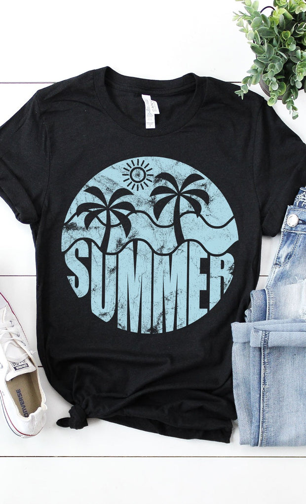 98 GT {Summer Tropics} H. Black "Summer" Graphic Tee PLUS SIZE 2X 3X