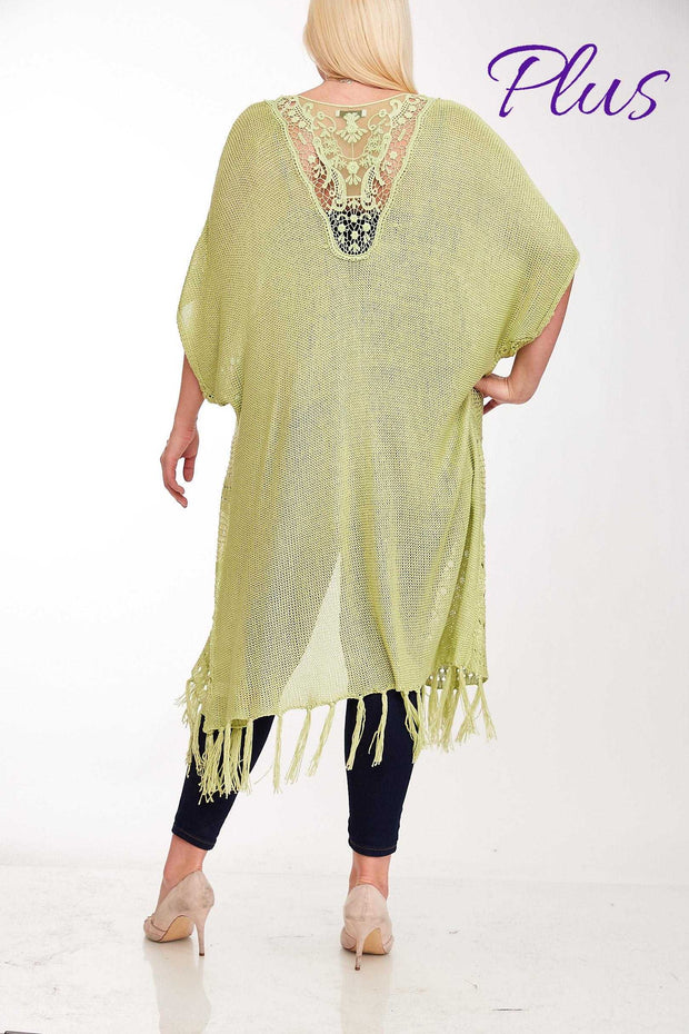 SALE!! OT-D (Sage Advice} Lt. Green Sweater With Fringe Detail & Back Lace Insert PLUS SIZE 1X 2X 3X