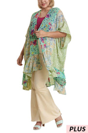 SALE!! 35 OT-K {Look Ahead} Umgee Mint Multi-Print Kimono PLUS SIZE XL/1X  1X/2X