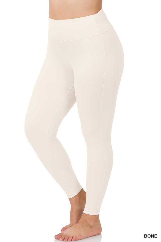 LEG-32 {Just The Cutest} Beige Wide Waistband Leggings PLUS SIZE 1X 2X 3X