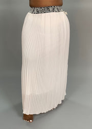 SALE!! BT-A Off-White Pleated Skirt  with Wide Elastic Banded Waist  PLUS SIZE