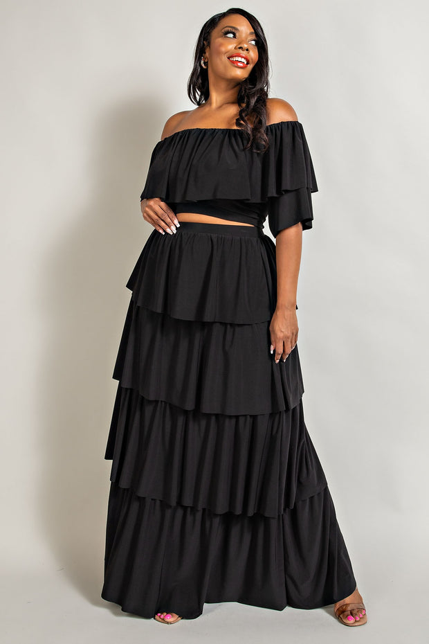 99 SET {Pure Elegance} BLACK 2 Piece Ruffle Skirt Set PLUS SIZE 1X 2X 3X